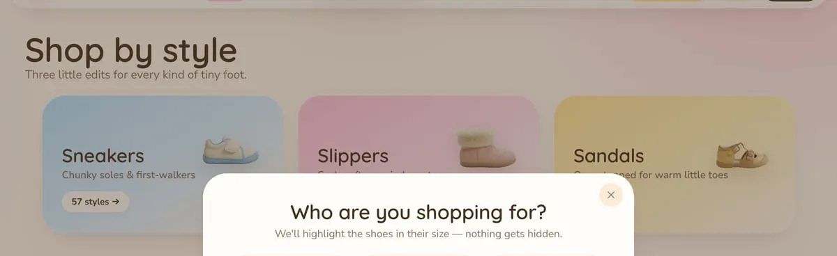 Shop-by-style cards above the product range