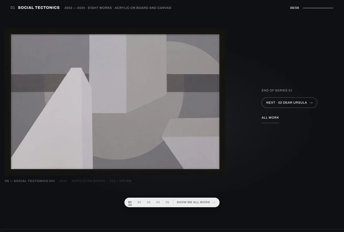 The Social Tectonics series viewer with its numbered works
